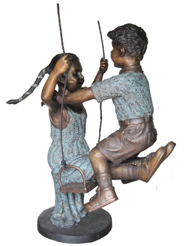 Boy and Girl on a Swing Bronze Sculpture