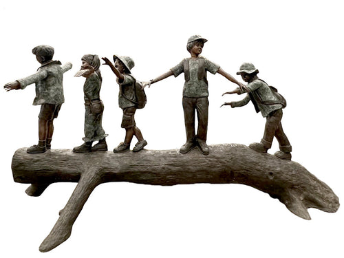 Monumental Children on Log Bronze Park Sculpture