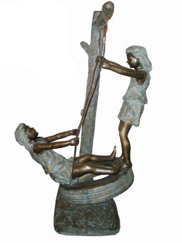 Large Girls on Swing Tire Bronze Statue