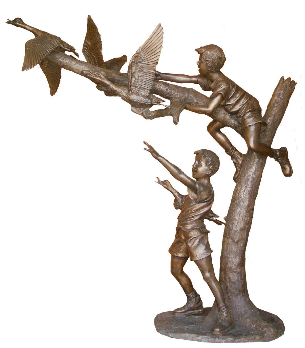 Life Size Catching Ducks Bronze Statue - 80”H