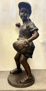 Young Girl Softball Player Bronze Statue