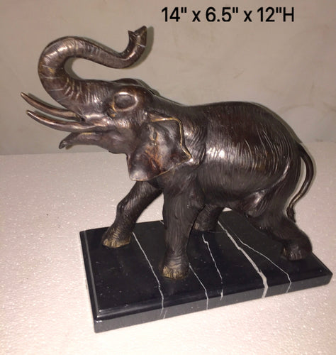 Bronze Standing Elephant Sculpture on Marble Base