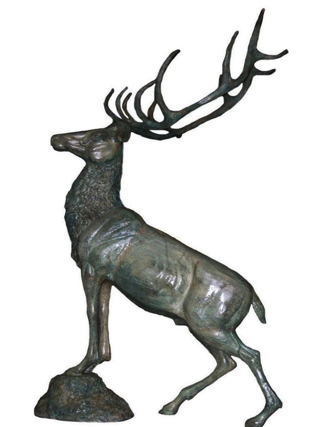 Bronze Life Size Reindeer Climbing Boulder Sculpture