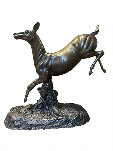 Bronze Leaping Female Deer Sculpture