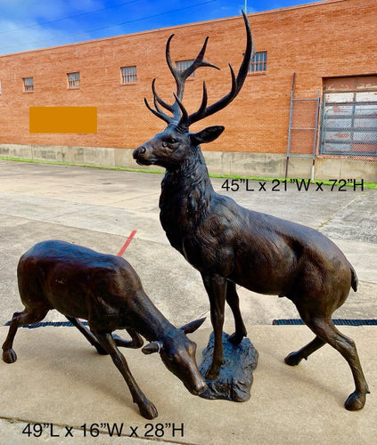 Bronze Life Size Buck and Doe Deer Statues