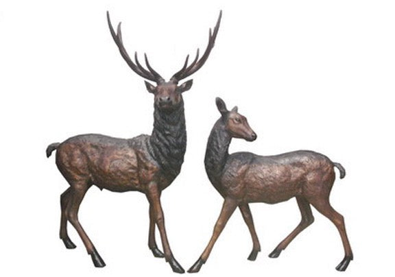 Bronze Life Size Buck and Doe Deer Statues - 85”H