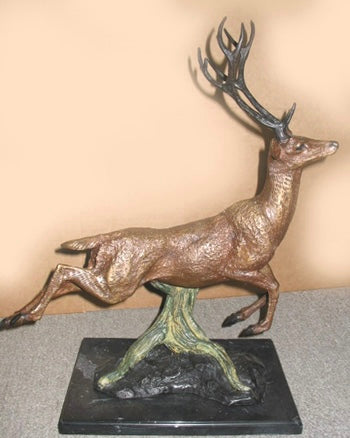 Bronze Prancing Deer Sculpture - 19”H