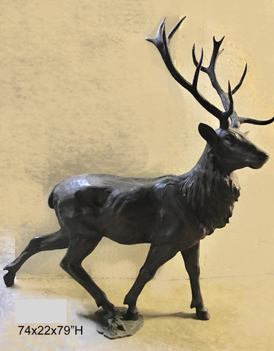 Bronze Life Size Walking Elk Sculpture