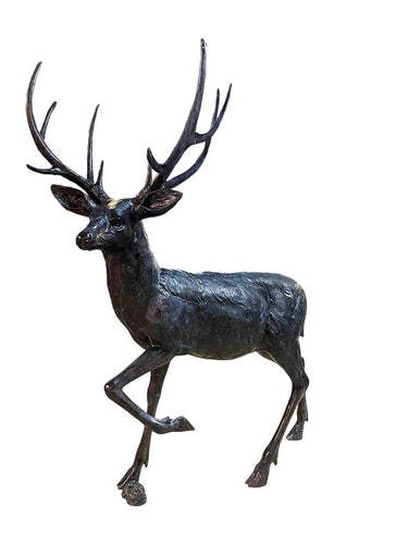 Life Size Bronze Walking Deer Statue - 77”H