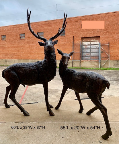 Bronze Red Deer Stag with Doe Sculpture