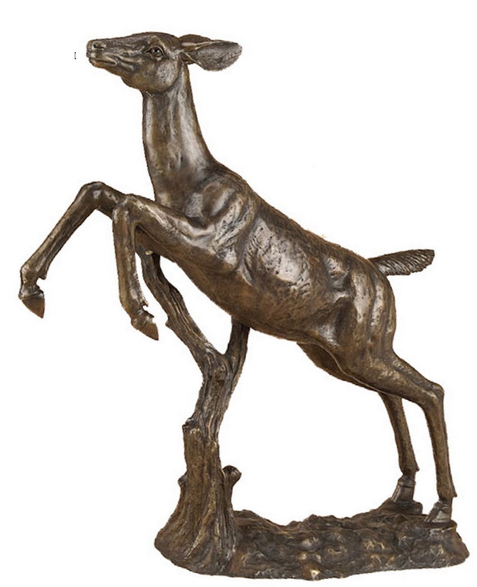 Bronze Leaping Doe Deer Sculpture