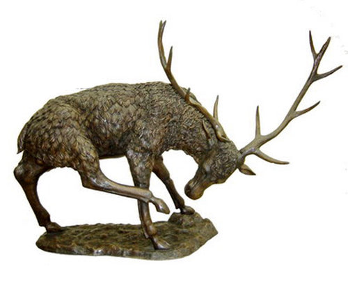 Bronze Preening Deer Sculpture - 50”H