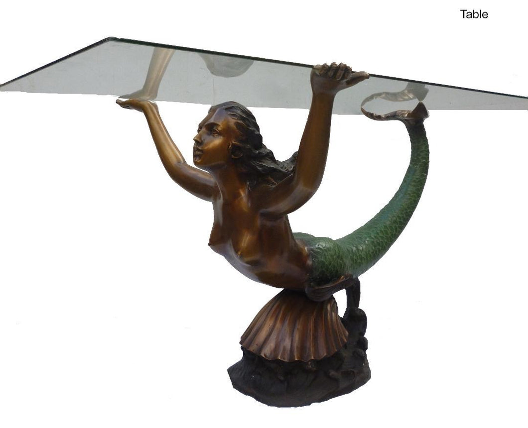 Bronze Mermaid Table Base Sculpture - 29”H