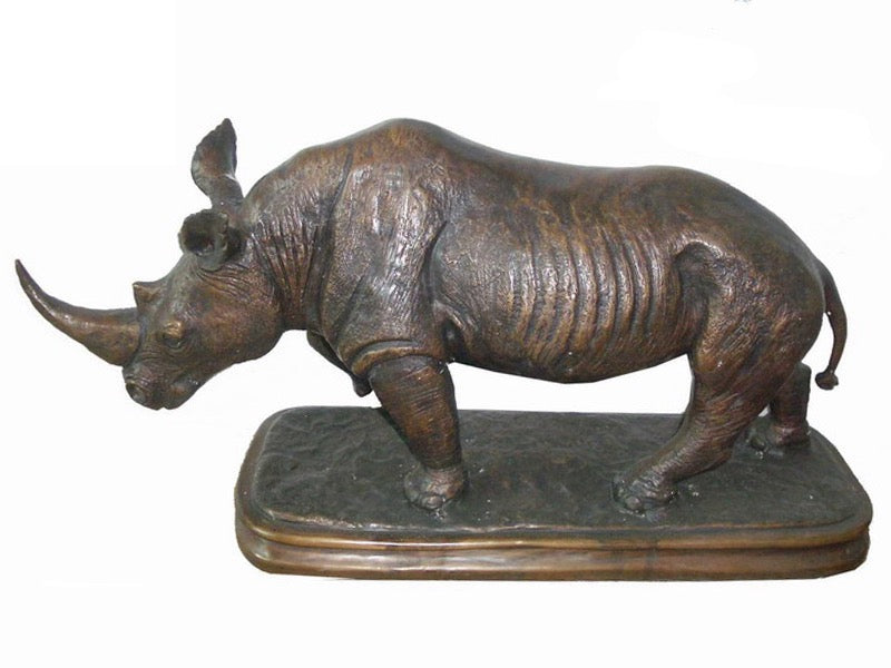 Large Bronze Rhino Statue on Base