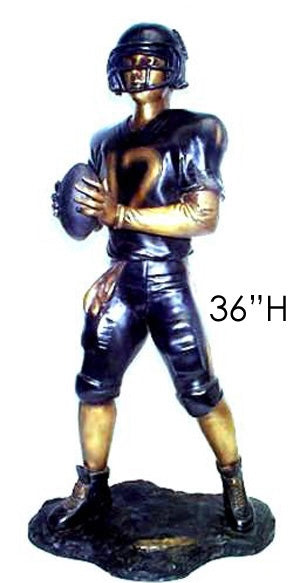 Bronze Football Player Sculpture - 36”H