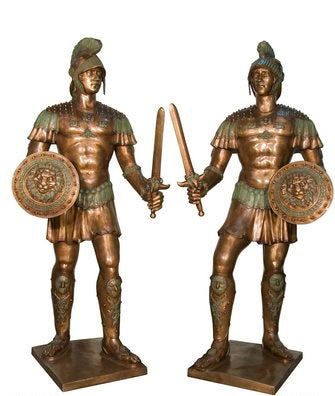 Bronze Standing Roman Soldier with Sword Statue - 89”H