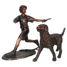 Load image into Gallery viewer, Running Boy and Dog Bronze Sculpture