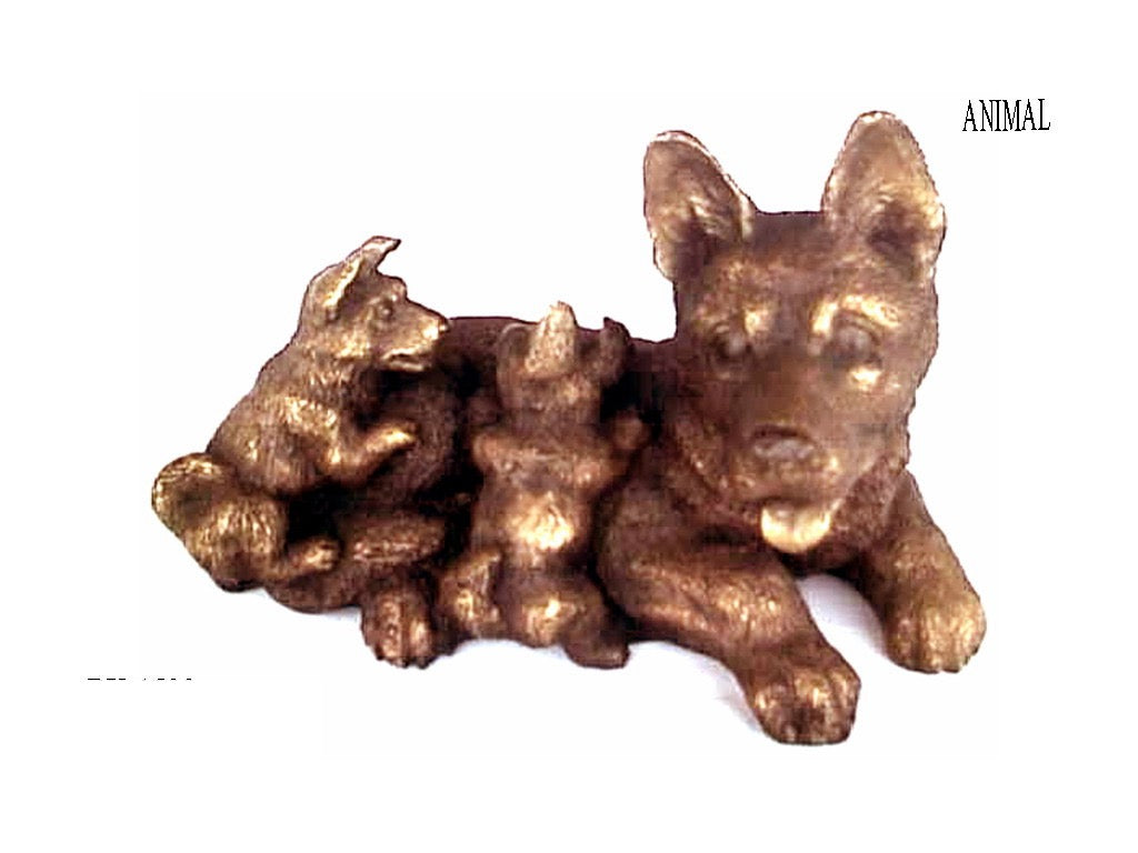 Bronze German Shepherd Figurine with Puppies