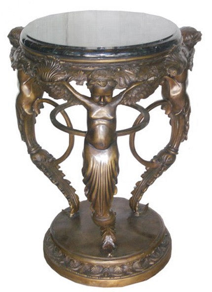 Bronze Victorian Cherub Accent Table with Marble Top