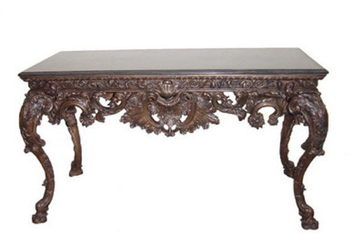 Bronze Renaissance Console Table with Marble Top