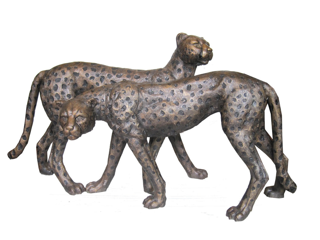 Large Bronze Cheetah Statues Hunting Pair