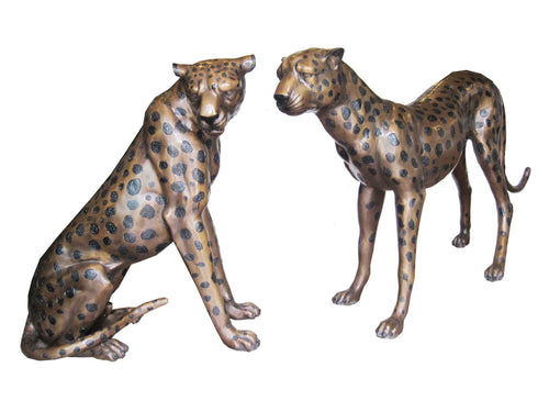 Large Bronze Leopard Statues Pair