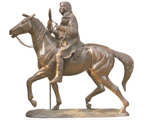 Bronze Life Size Indian Chief on Horse Statue - 104”H