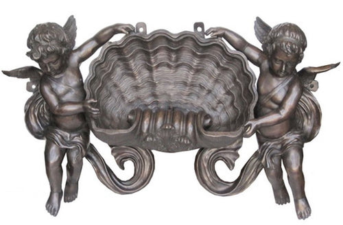 2 Cherub Bronze Wall Fountain Sculpture