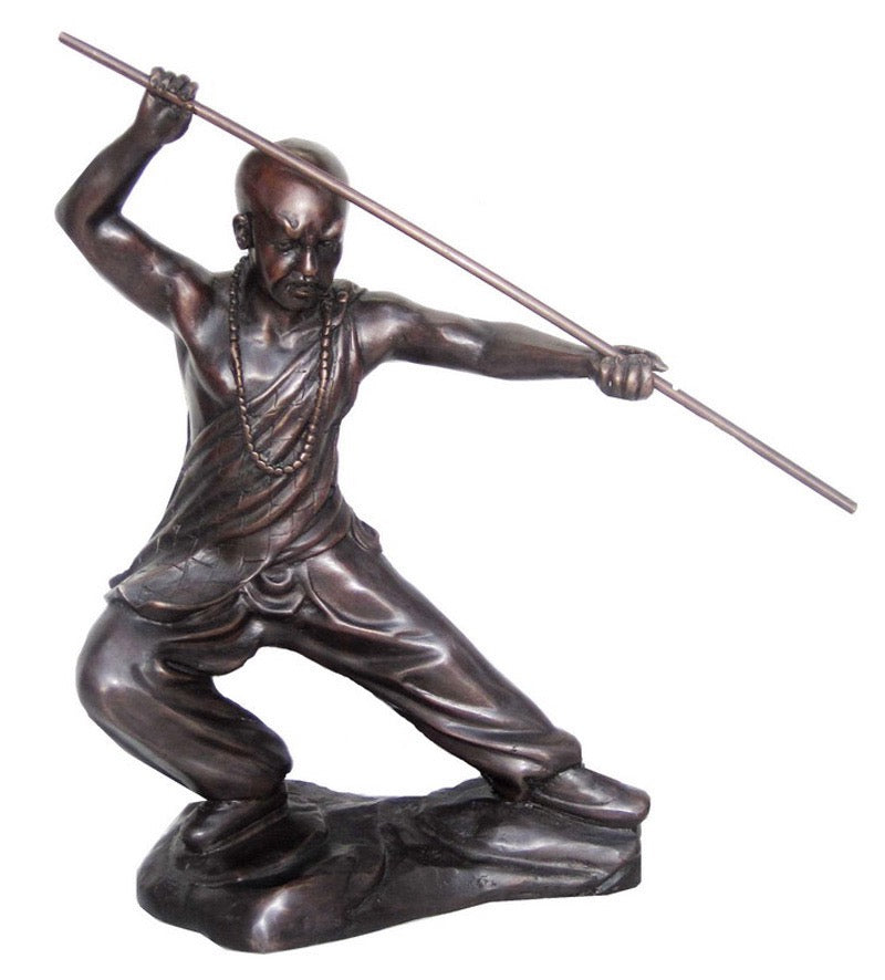 Bronze Chinese Shaolin Monk Using Fighting Stick