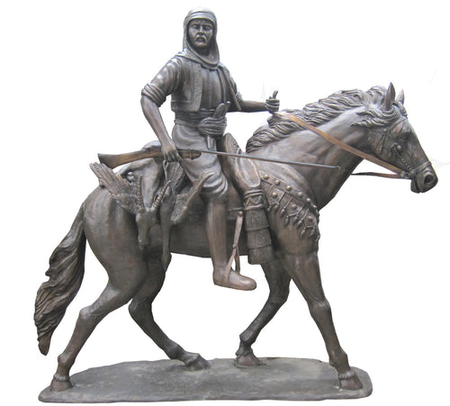 Life Size Bronze Arabian Hunter on Horse Statue