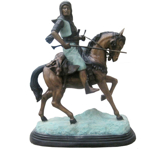 Large Bronze Arab Hunter on Horse Statue