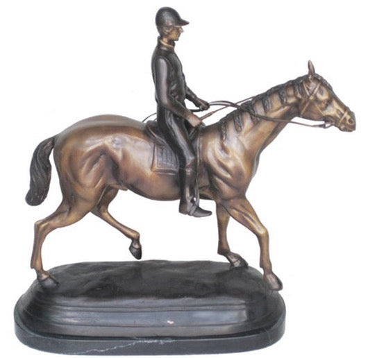 Bronze Tabletop Jockey on Horse Statue