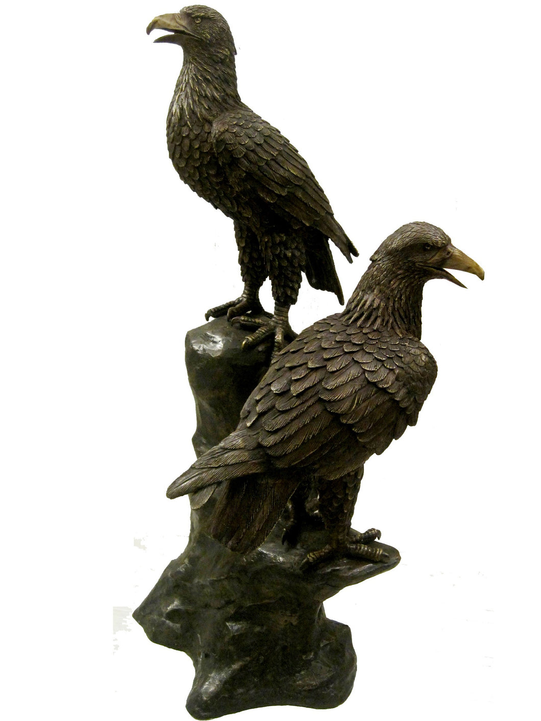 Bronze American Bald Eagles Resting on Trunk Statue