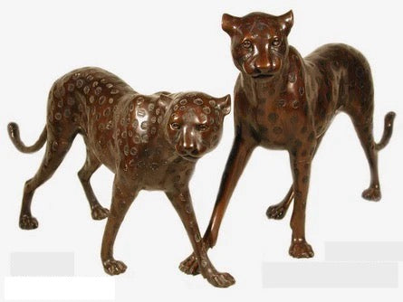 Life Size Bronze Cheetah Sculptures Pair