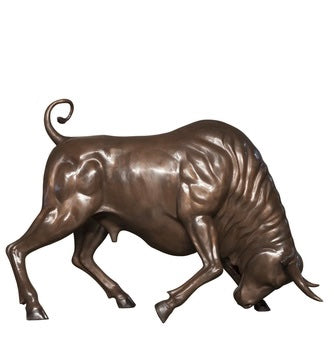 Large Bronze Charging Bull Sculpture - 24”H