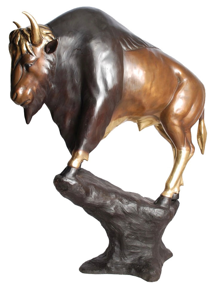 Large Bronze American Bison Buffalo on Rock