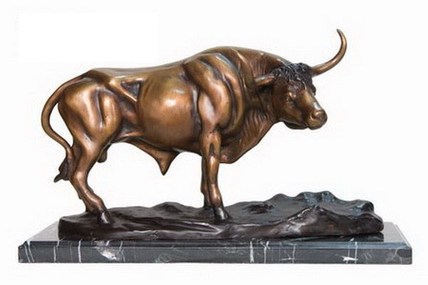 Bronze Longhorn Bull Sculpture on Marble Base