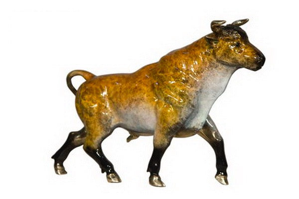 Bronze Walking Bull Sculpture in Special Patina