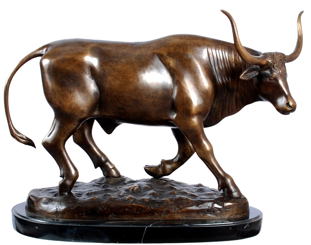 Large Bronze Longhorn Bull Statue - 19”H