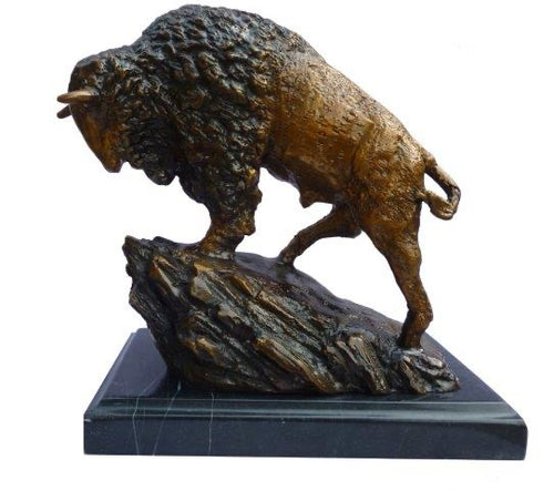 Bronze American Bison on Rock Statue