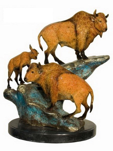 Bronze American Bison Family Statue