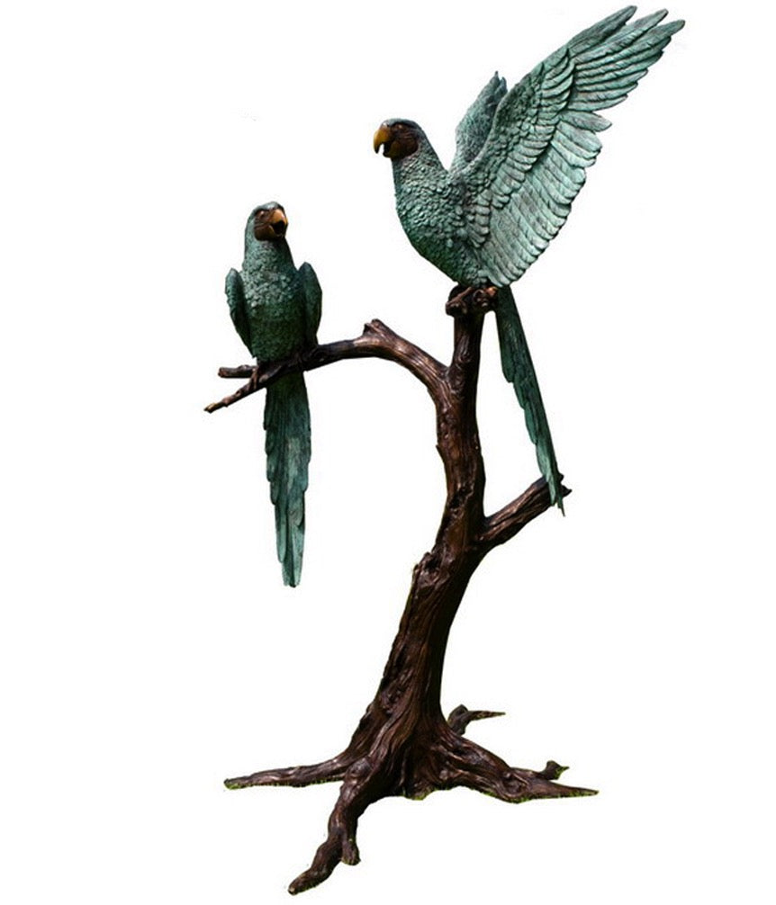 Bronze Parrot Sculptures on a Stand