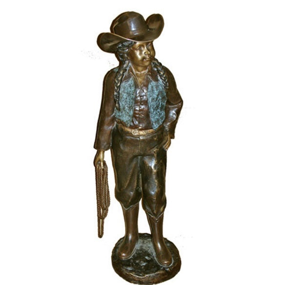 Bronze Cowgirl with Lasso Statue - 44”H