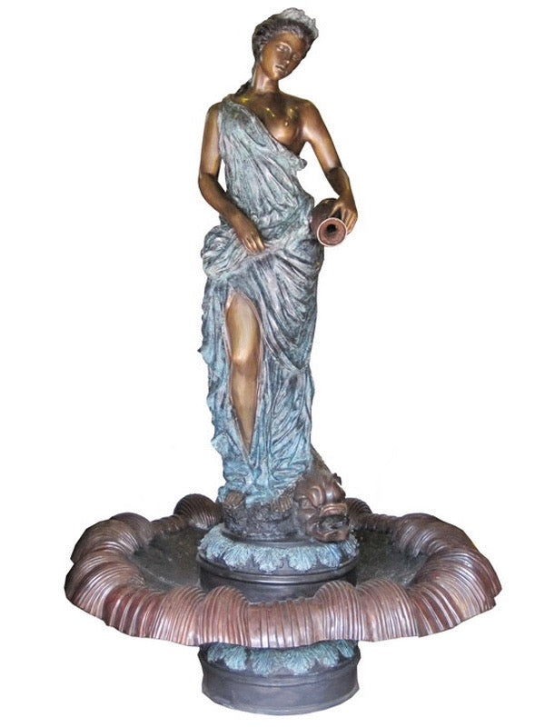 Large Bronze Roman Woman with Urn Fountain Sculpture