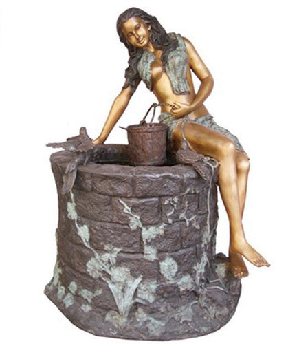 Beautiful Girl at the Wishing Well Bronze Fountain