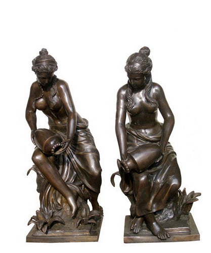 Bronze Woman With Urn Fountain Statues - Pair