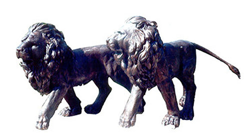 Bronze Life Size Lion Sculptures Pair