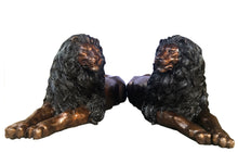 Load image into Gallery viewer, Bronze Life Size Lion Statues Pair Lying Down