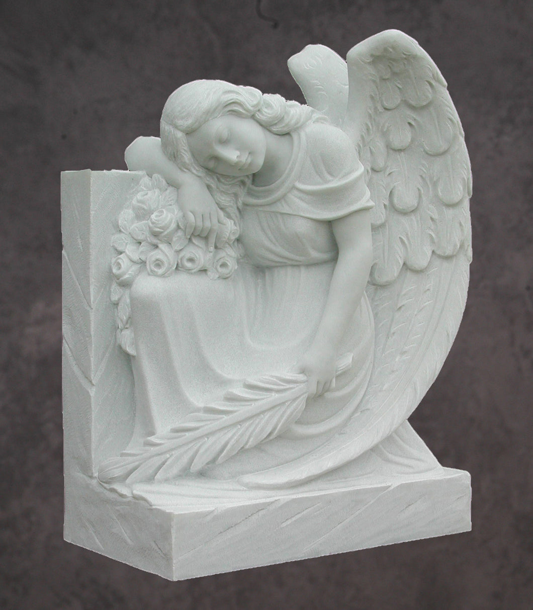 Cemetery Angel of Sorrow with Roses Marble Statue