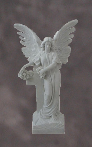 Memorial Angel with Cross Marble Statue